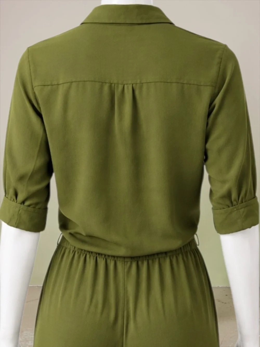 Women's Olive Green Tie-Front Jumpsuit